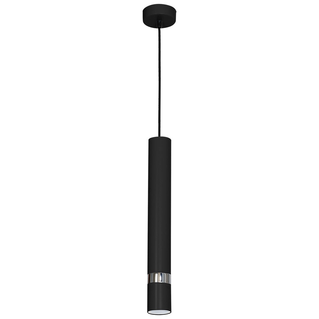 Joker Contemporary Pendant Lamp 1xgu10 Hand Made Cylindrical Style Light Finished In Matt Black With Chrome Detail