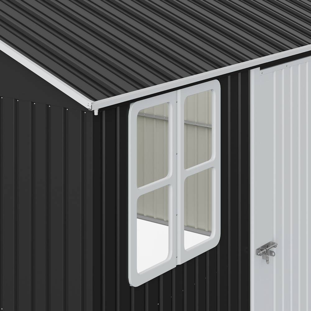 12x10ft Outdoor Metal Storage Shed With Apex Roof Lockable Doors, 2 Transparent Windows & 4 Ventilation Panels