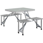 Folding Camping Picnic Table W/ 4 Seats And Umbrella Hole