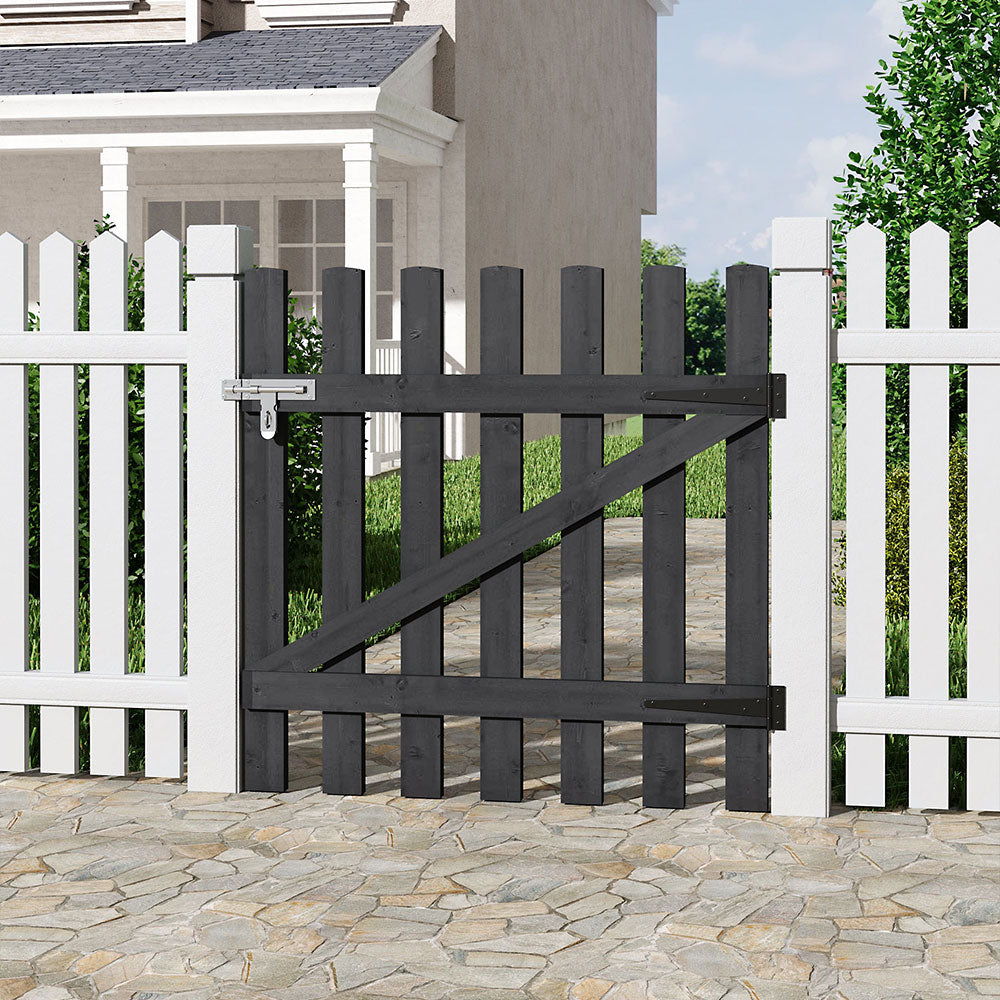 0.9m W x 0.9m-1.8m H Garden Wood Fence Gate With Latch | XS | Grey