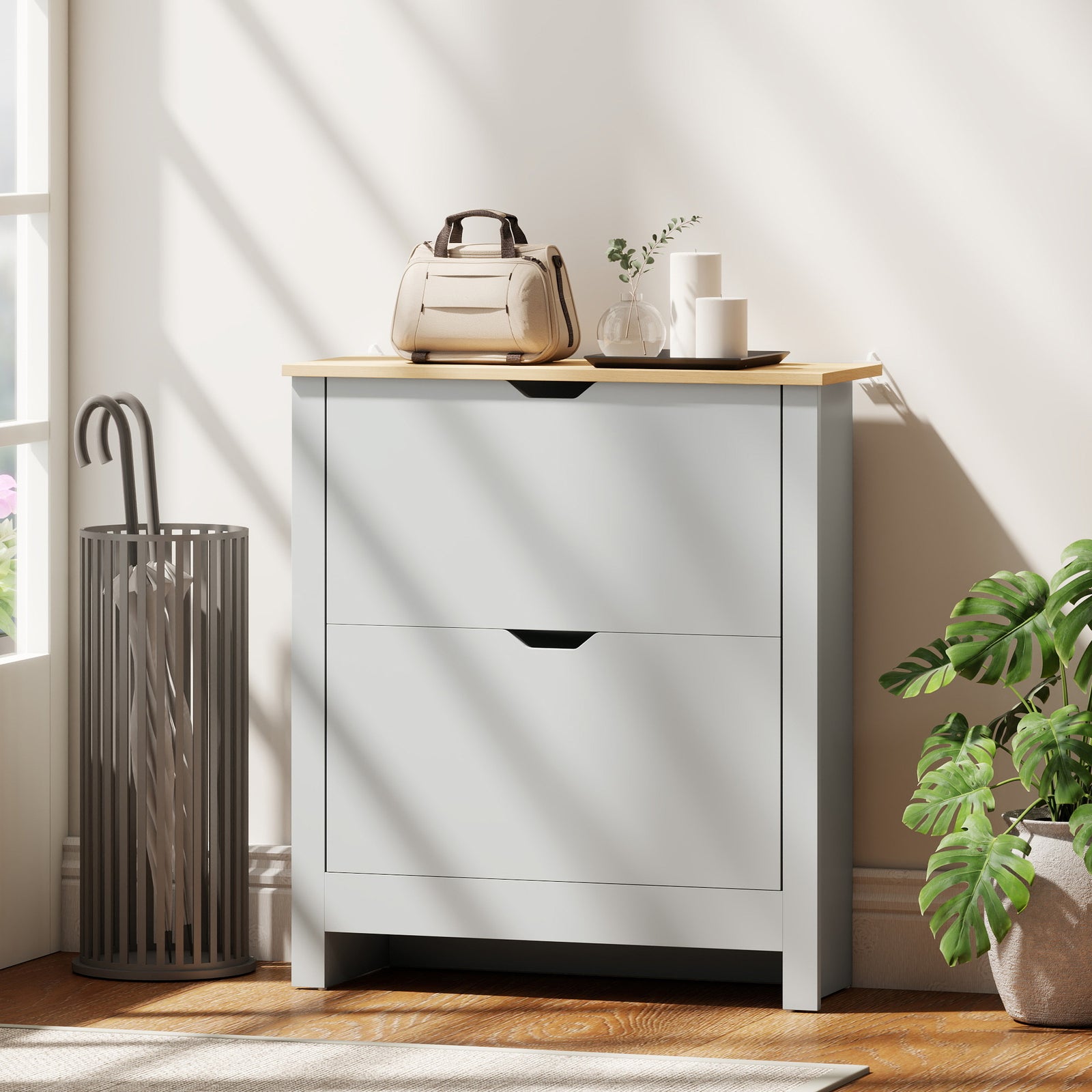 12-shoe Storage Cabinet 4 Shelves 2 Drawers Tabletop | Light Grey