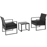 3pc Rattan Patio Bistro Set 2 Chairs Coffee Side Table Set | Black