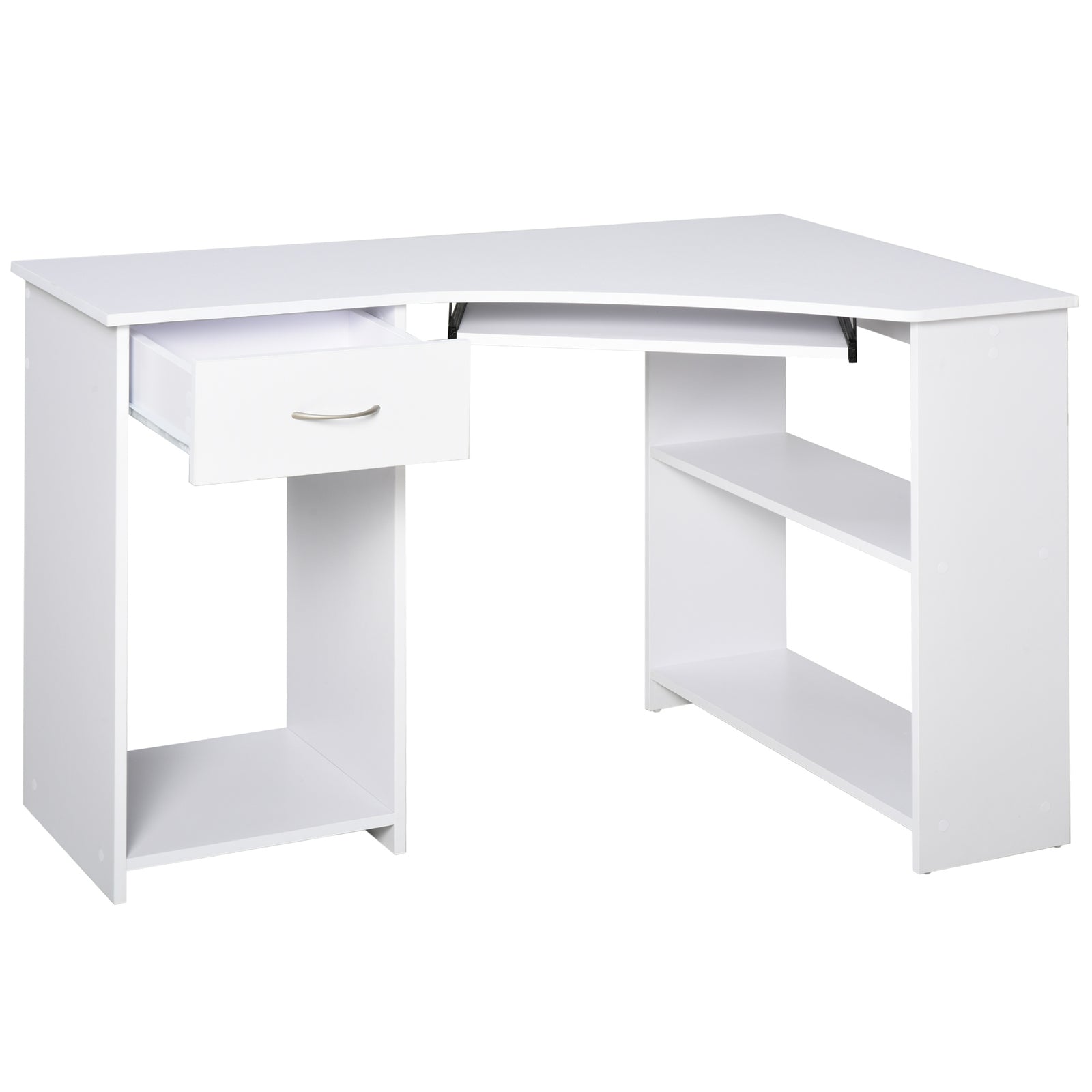 L-shaped Corner Computer Desk W/ 2 Shelves Worktop Keyboard | White