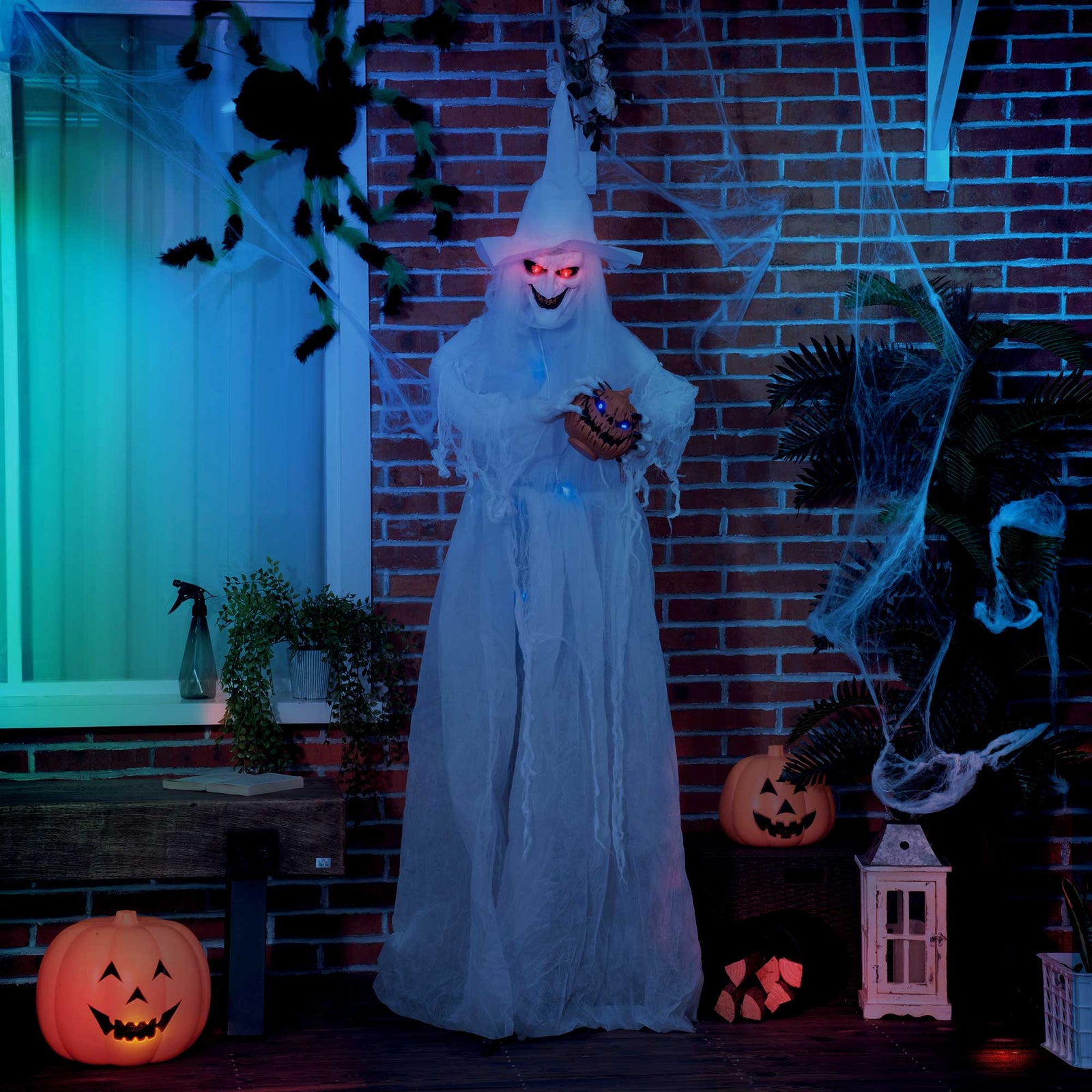 74" Witch Halloween Decoration With Light Up Eyes And Body, White