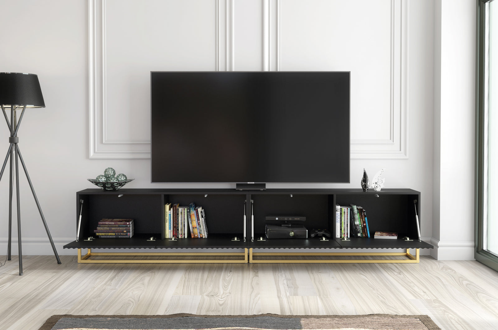 Ripple Duo Tv Unit 200cm - Fluted Design | Black