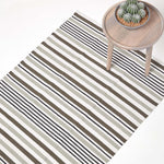 Modern Blue Scandinavian Style Striped Cotton Rug | 150cm x 95cm | Black & Grey