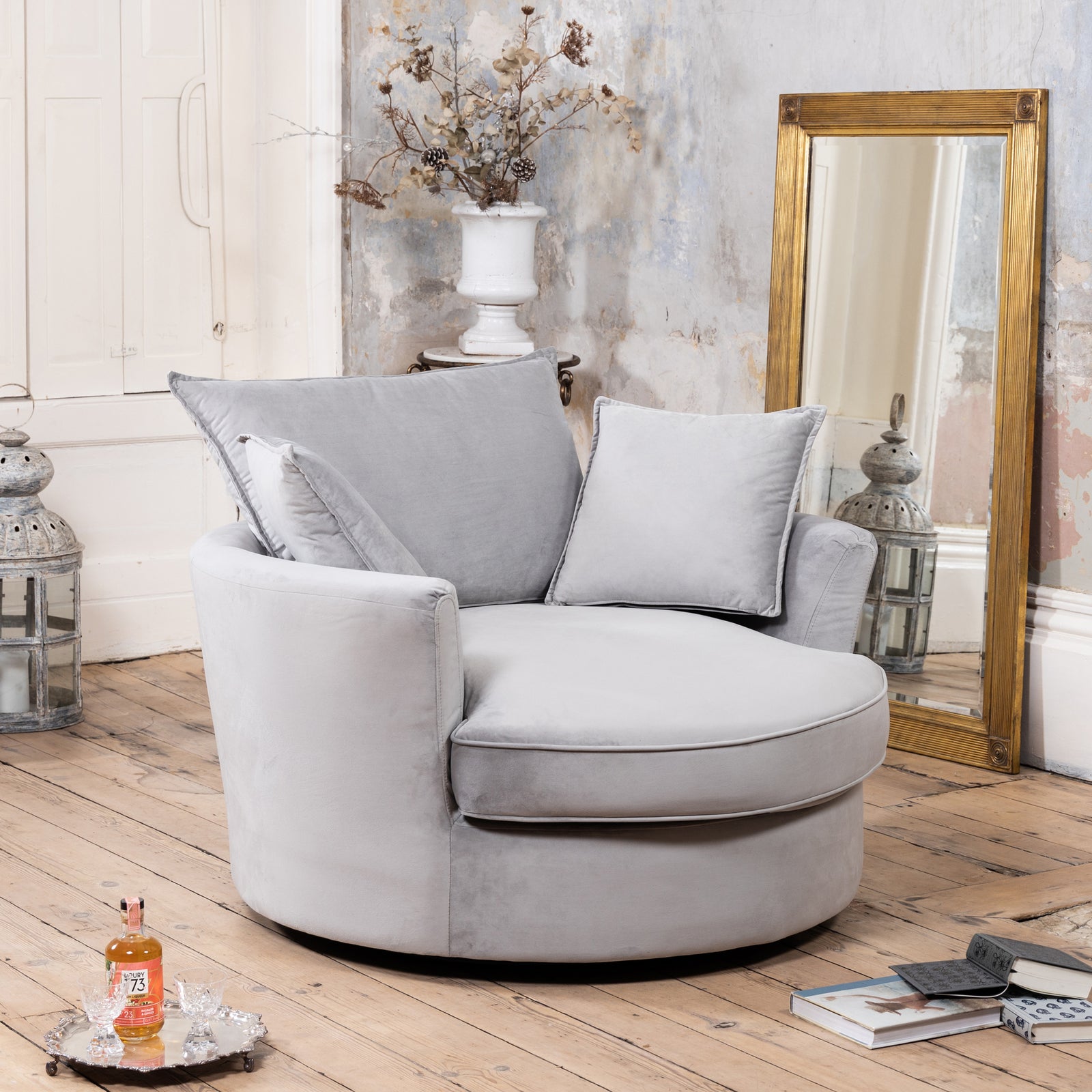 Havana Velvet Swivel Base Cuddle Chair | Gray