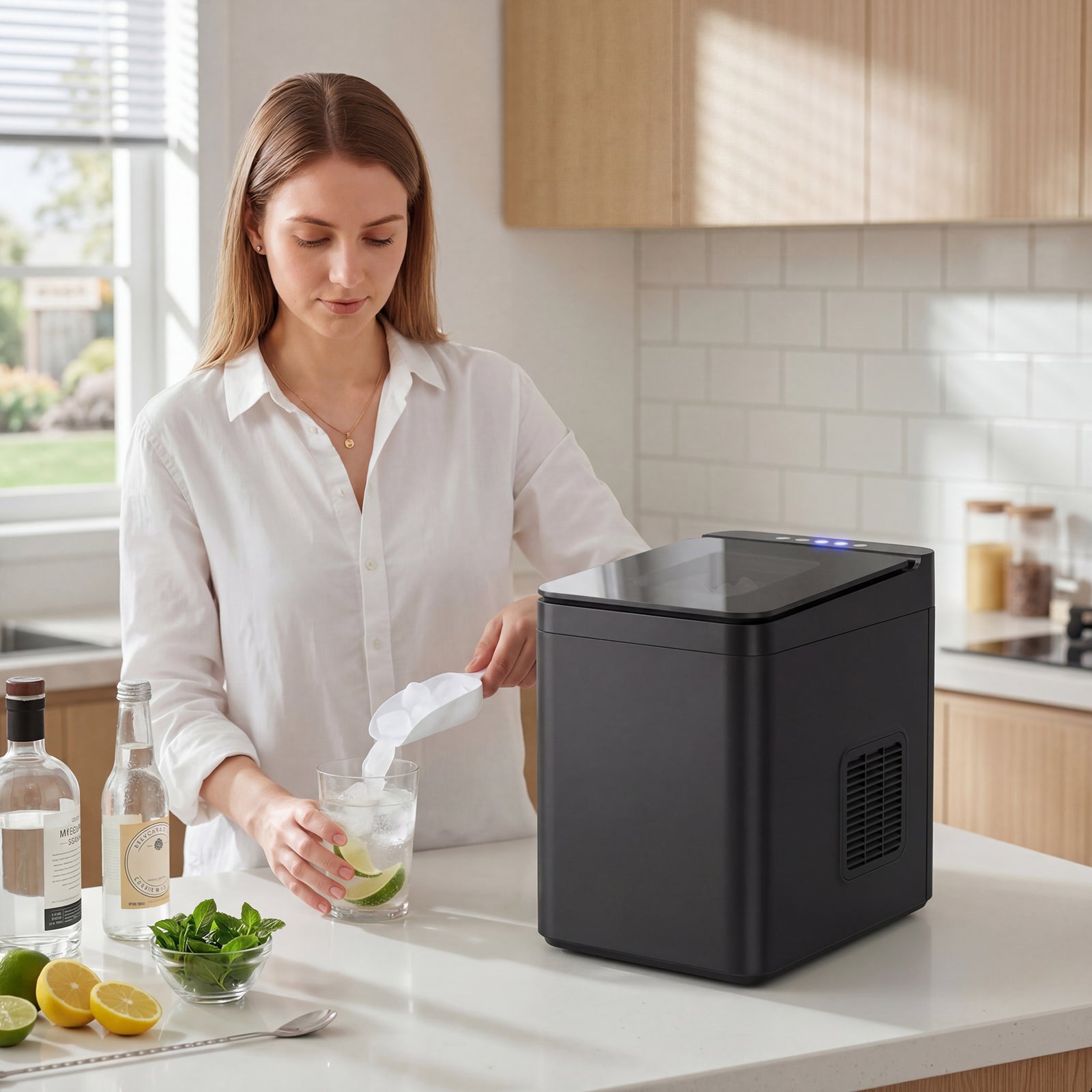 Countertop Ice Maker Machine Compact Ice Cube Maker With Scoop Black