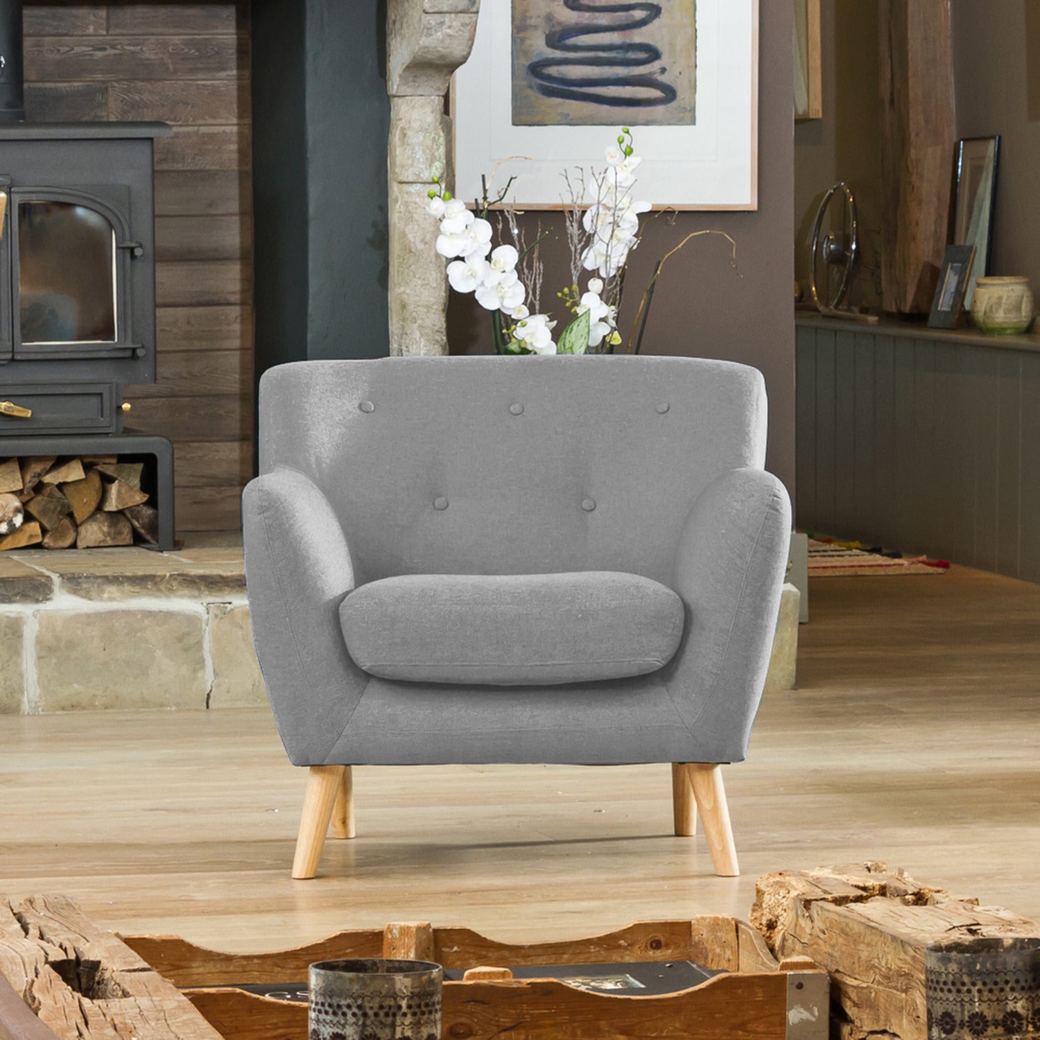 Lynwood 86cm Wide Scandi Style Hessian Fabric Armchair | 1 | Gray