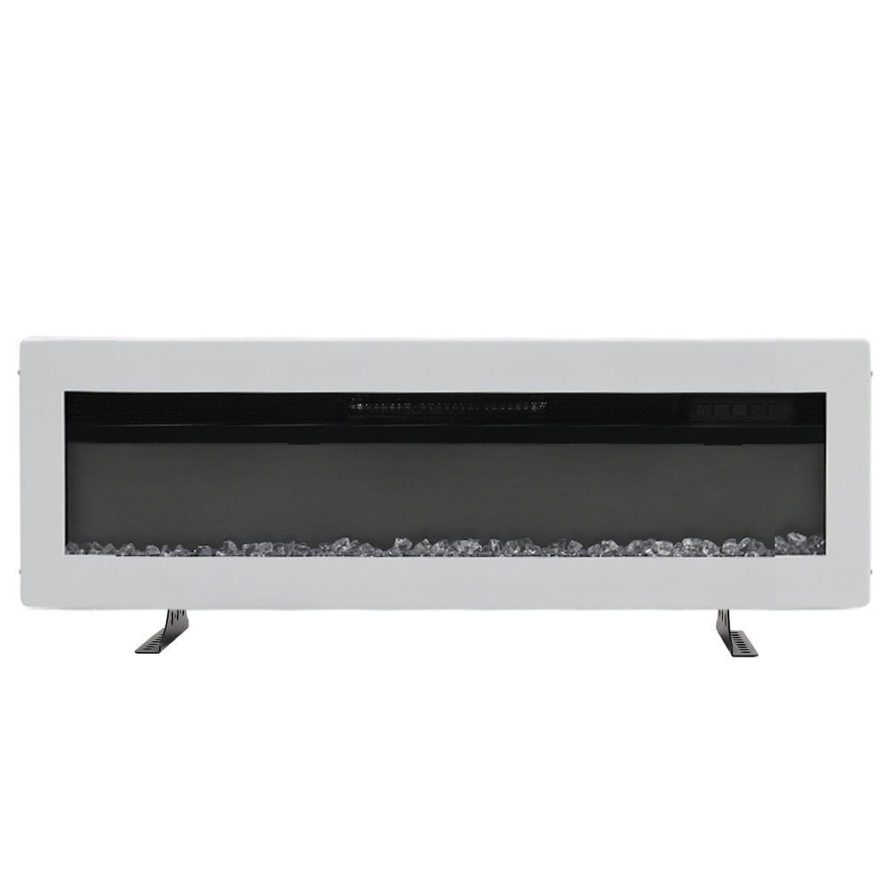 50-inch White Electric Fireplace, Wall Mounted/recessed Heater With 12-colour Flame & Freestanding Legs