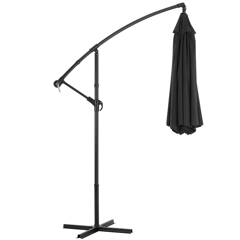 3m Banana Cantilever Patio Parasol For Outdoor Sunshade And Rain With Cross Base | One Size | Black