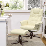 Upholstered Swivel Recliner Chair With Footstool | Beige