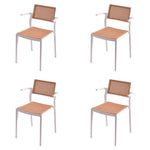 Set Of 4 Pseudo-rattan Pp Dining Chair With Armrest | White