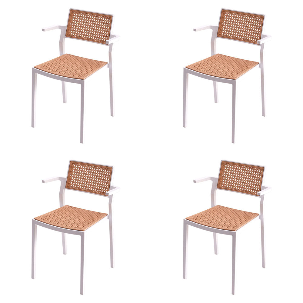 Set Of 4 Pseudo-rattan Pp Dining Chair With Armrest | White