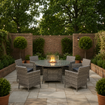 Amazon Rattan Fire Pit Dining Set - Round Table With Chairs | 6 Chairs | Grey