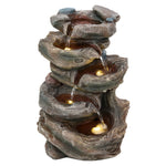 Tiered Wooden-effect Water Fountain With Warm Led – Solar Outdoor Garden Decor
