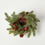 HOMESCAPES Festive Wicker Basket Christmas Decoration With Green Fir, Berries And Pinecones