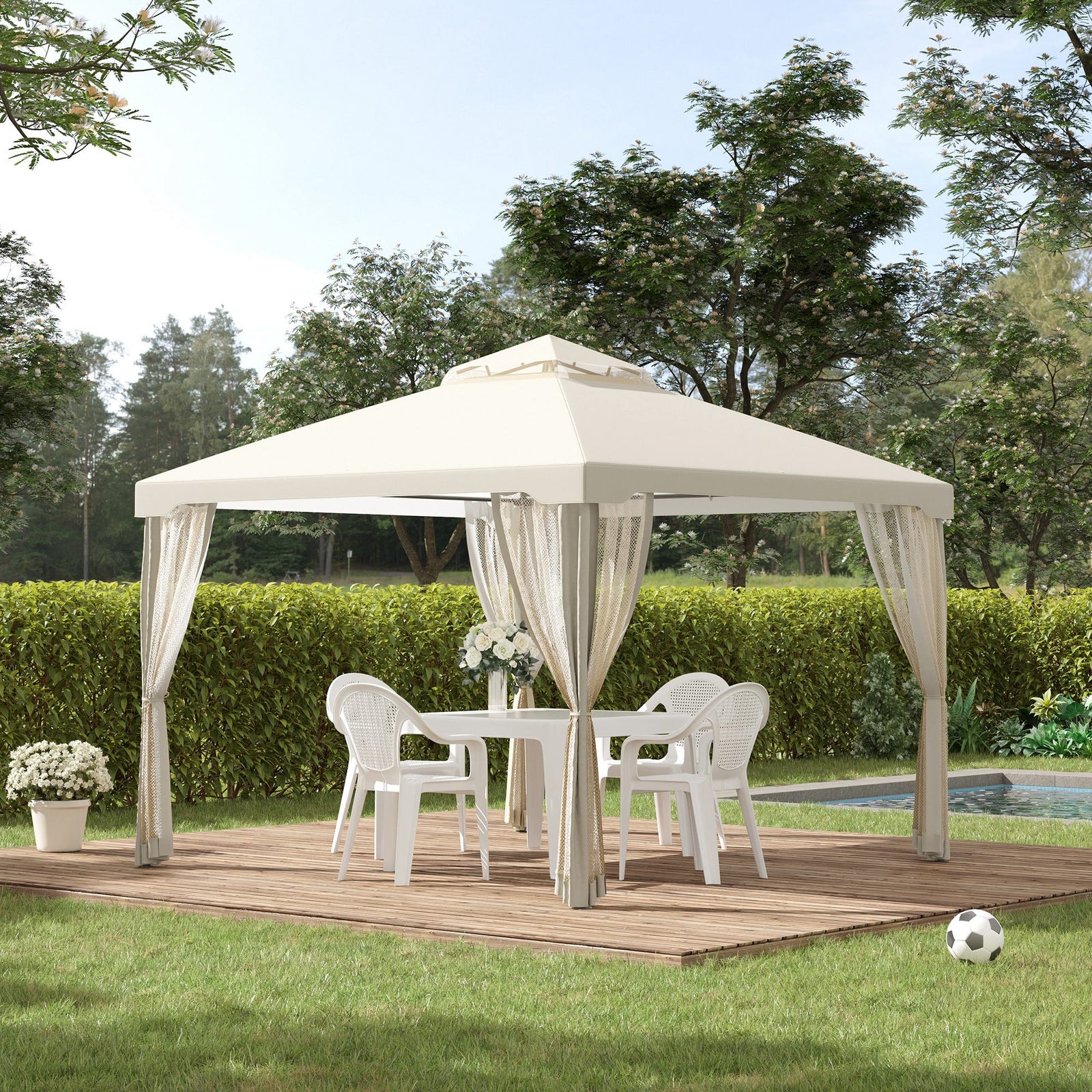 3 X 3 M Metal Gazebo Garden Outdoor 2-tier Roof Marquee | White
