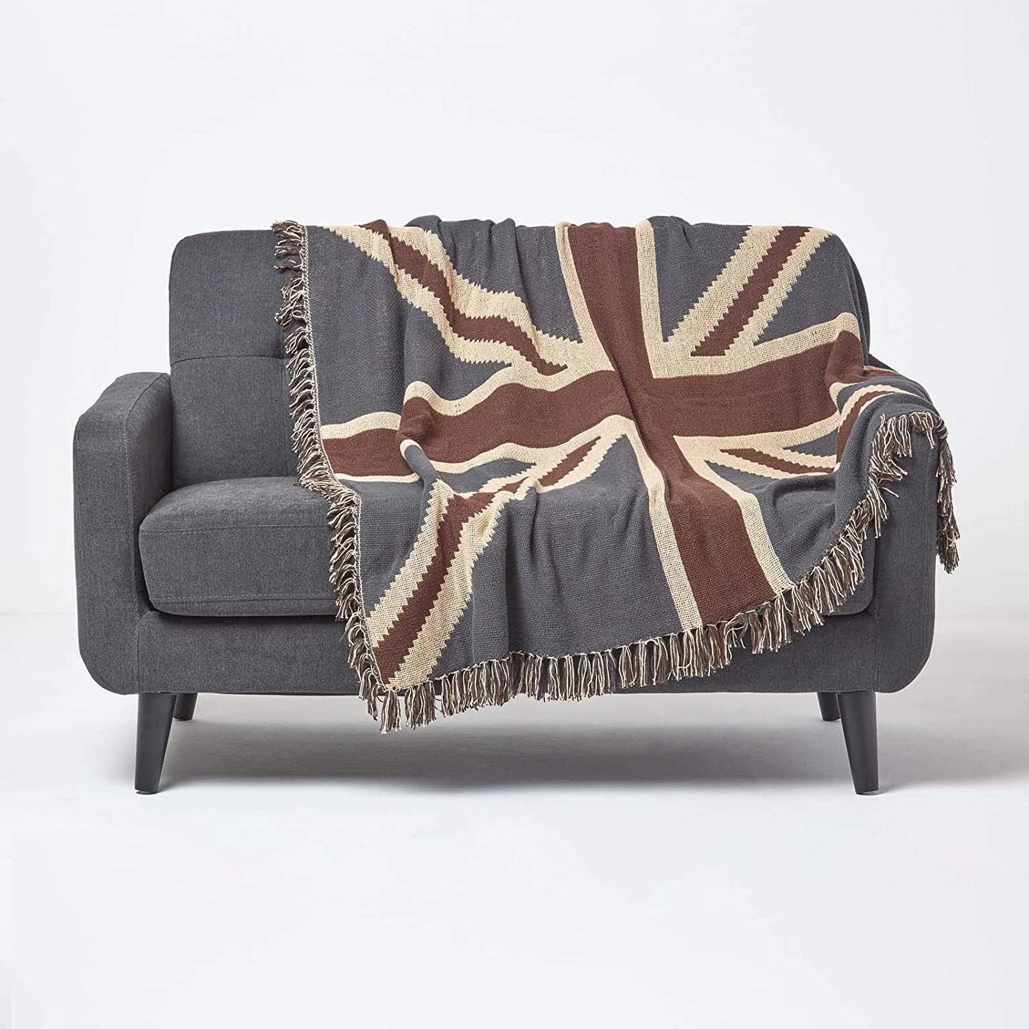 Cotton Union Jack Flag Throw | 150cm x 200cm | Cream & Brown