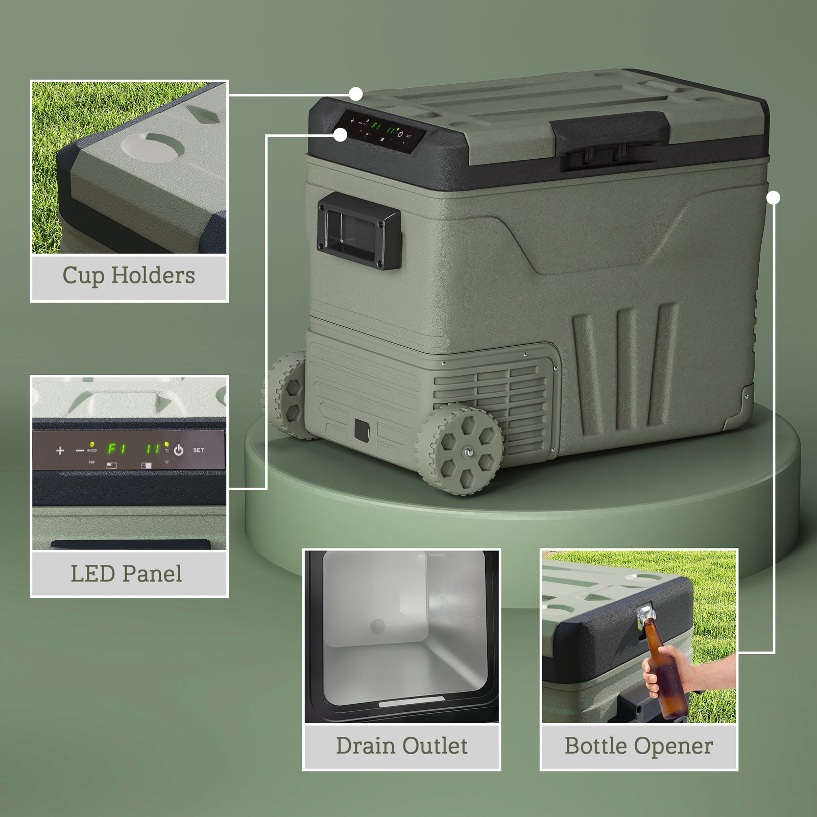 Camping Fridge Freezer Dual Zone, Portable Car Fridge | Large | Green
