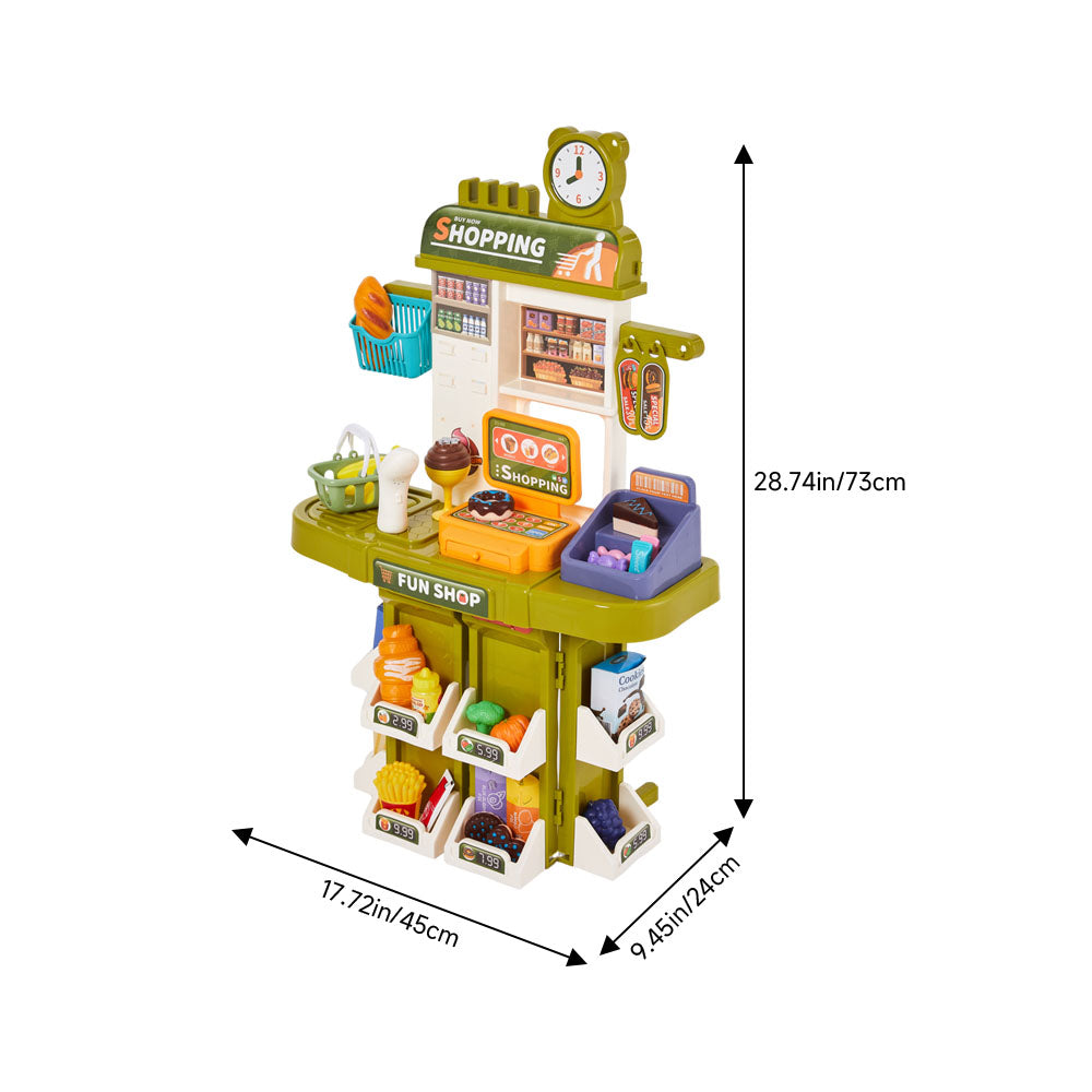 Children Pretend Supermarket Shopping Playset 38pcs Toy Accessory Set | Green