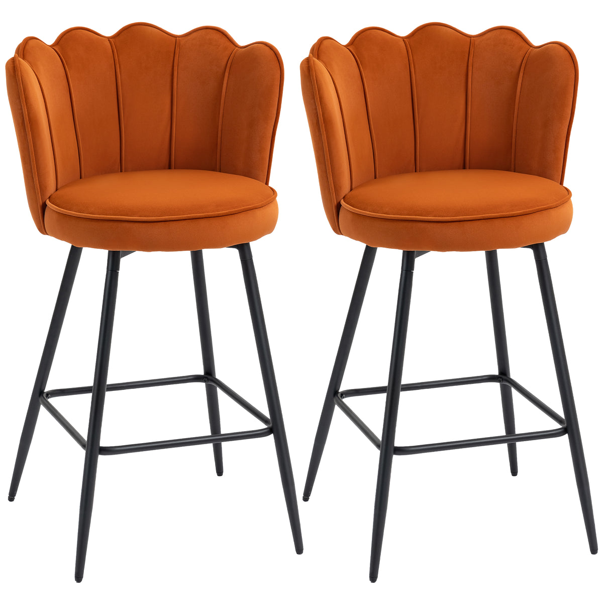Barstool With Petal Backrest For Kitchen Island | Set of 2 | Orange