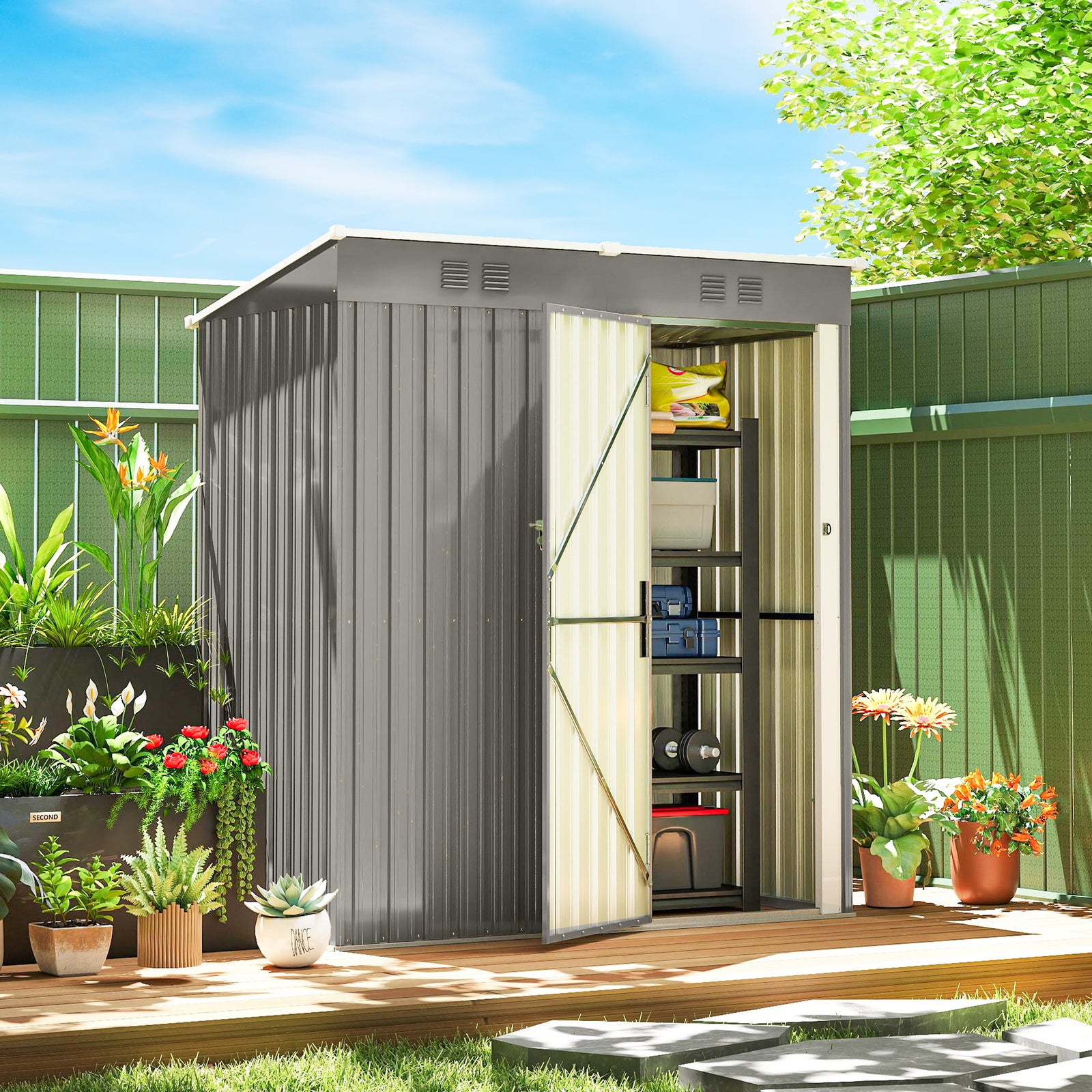5 X 3 Ft Lean-to Garden Shed, Outdoor Storage Shed | Light Grey