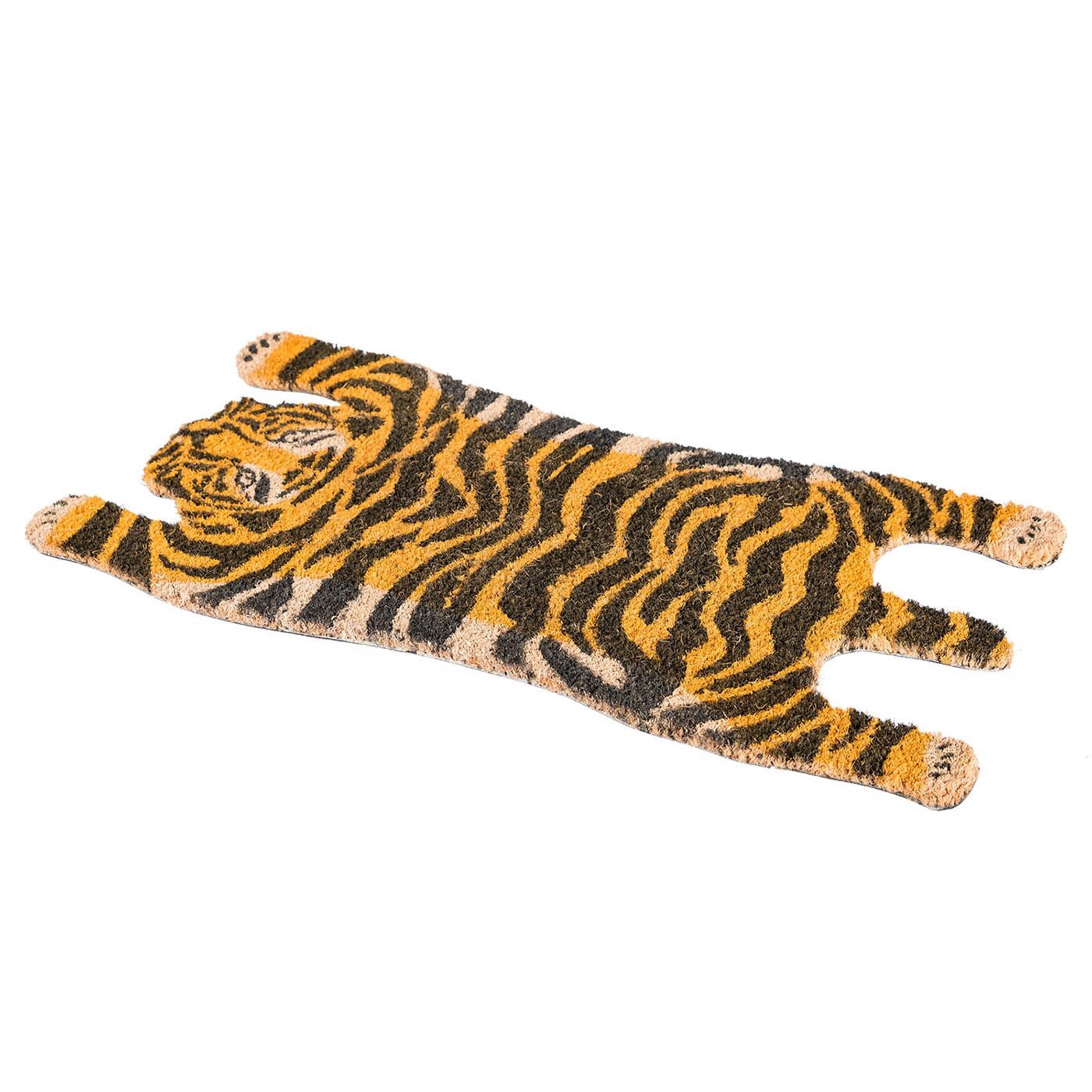 HOMESCAPES Tiger Shaped Coir Animal Print Non-slip Doormat