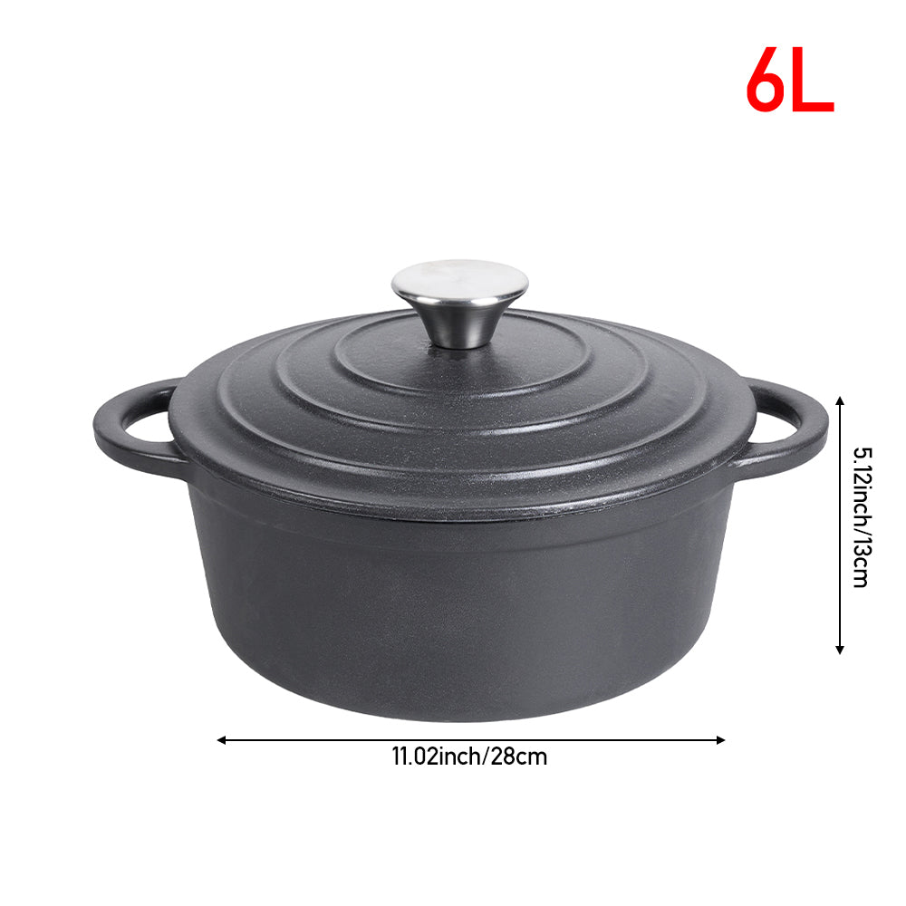 Enameled Cast Iron Dutch Oven With Lid, Heavy-duty Round Casserole Pot, Oven Safe Up To 500°f | 6L | Matte Black