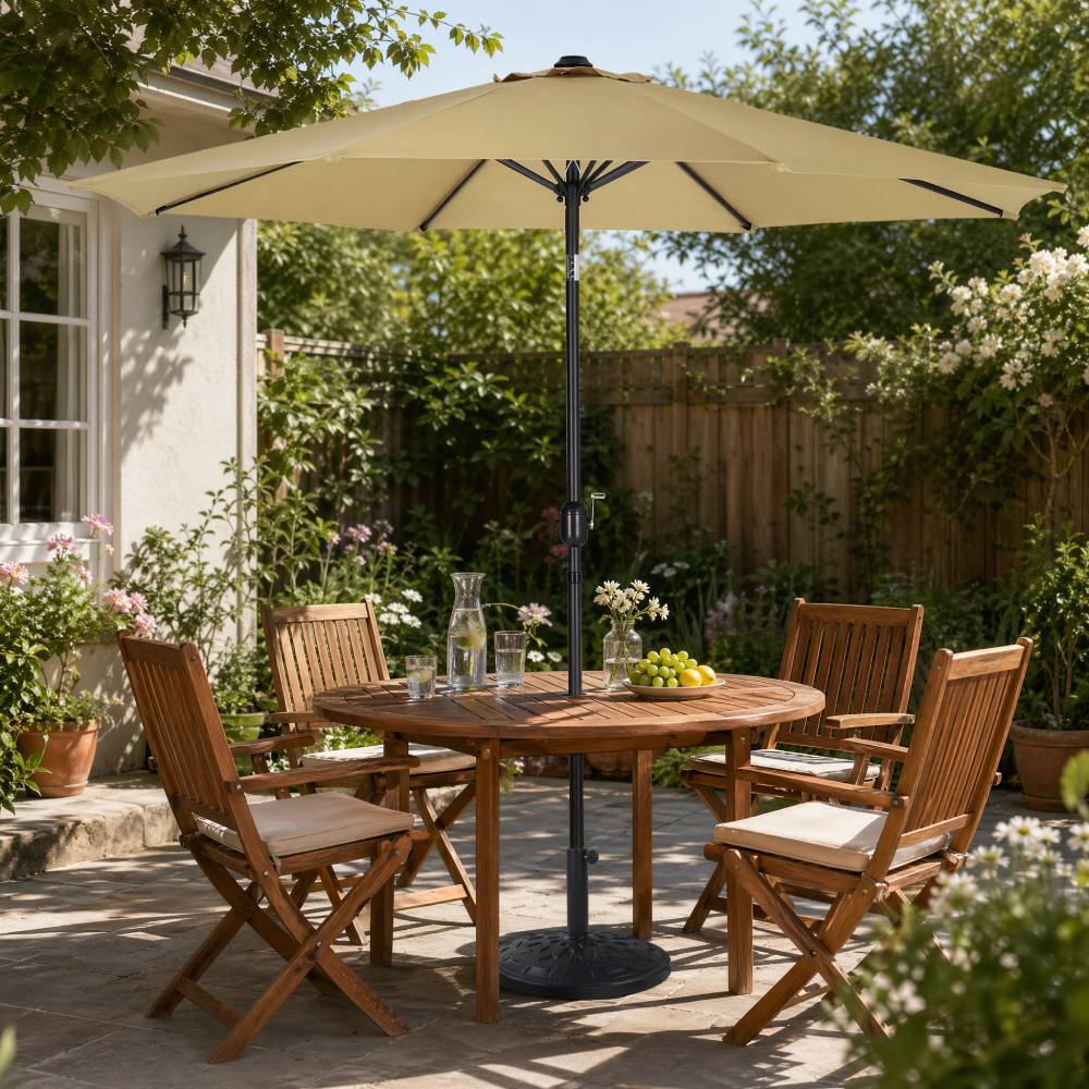 3m Garden Parasol Adjustable Tilting Parasol With Crank Handle With Classic Design Heavy-duty Round Base | One Size | Khaki