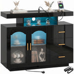 High Gloss Sideboard With Led Lights, Power Outlets, Drawers | Black