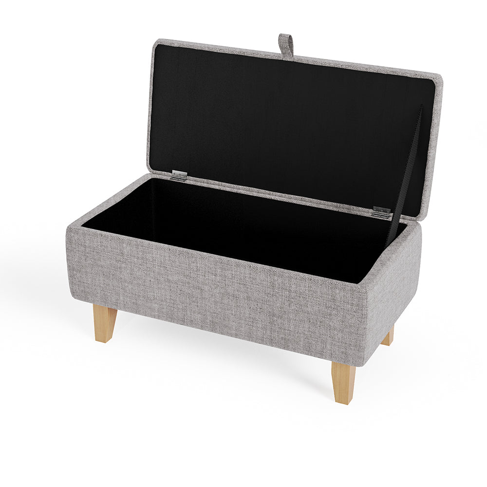 Linen Upholstered Storage Ottoman Footstool Compact Seat With Hidden Storage 71 X 37 X 34 Cm | Light Grey