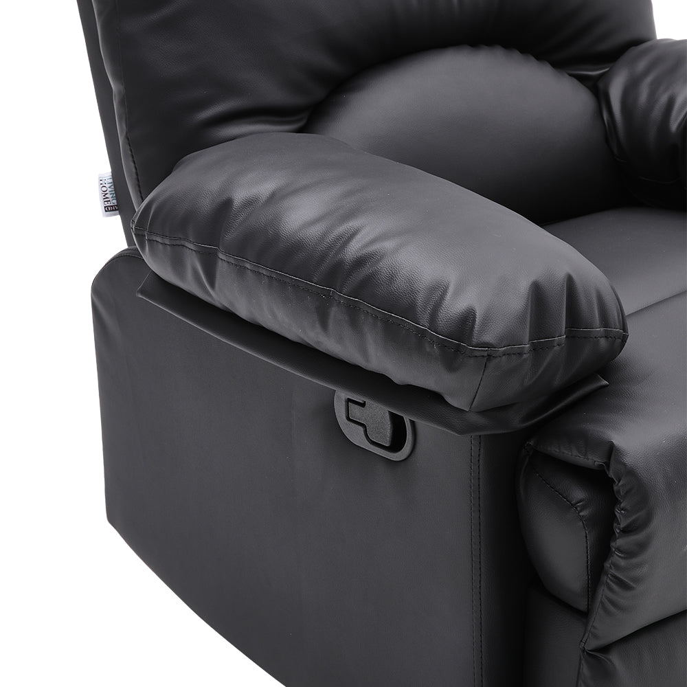 Manual Faux Leather Recliner Armchair Upholstered Lounge Chair With Adjustable Backrest & Footrest For Living Room, Bedroom, Home Theater & Office | Black