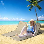 2pc Outdoor Beach Mat Steel Reclining Chair Set W/ Pillow | Beige