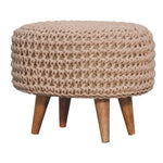 Solid Mango Wood Keeva Beige Oblong Footstool