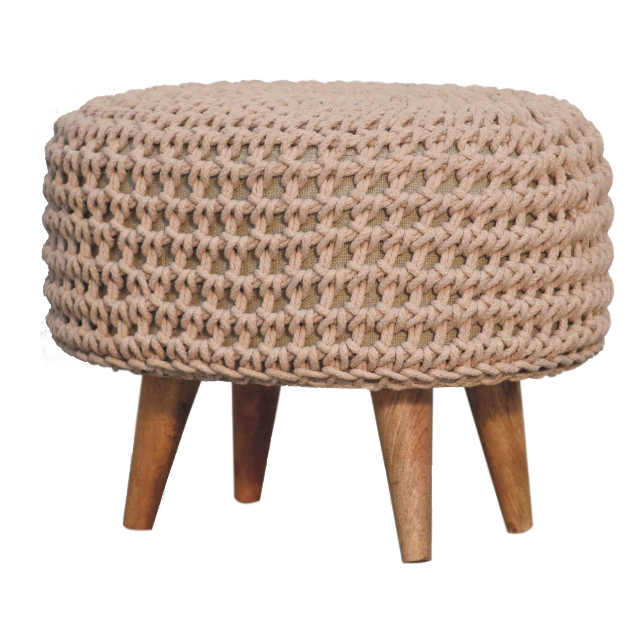 Solid Mango Wood Keeva Beige Oblong Footstool