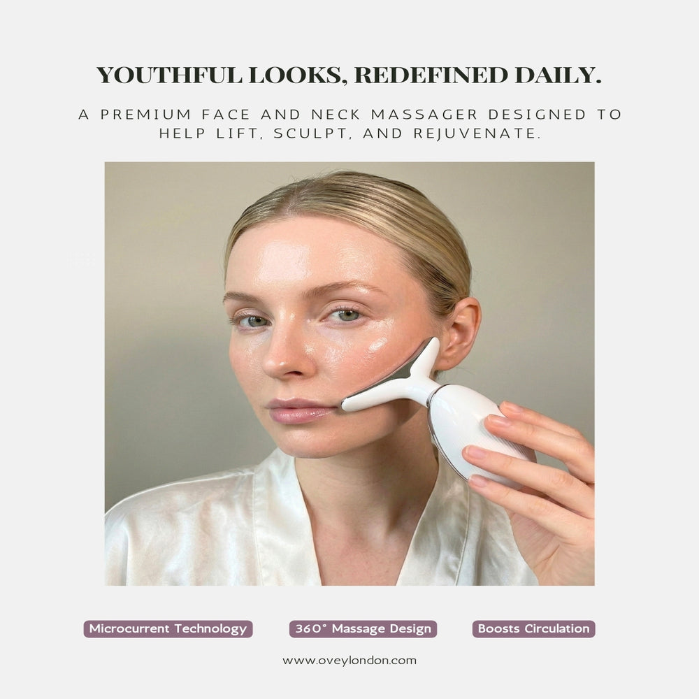 Ovey London Advanced Face & Neck Lifting Massager | Multi-functional Heat, LED & Vibration Device For Anti-aging & Firming