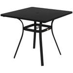 Outdoor Table, Metal Top, Steel Frame, Umbrella Hole, Black