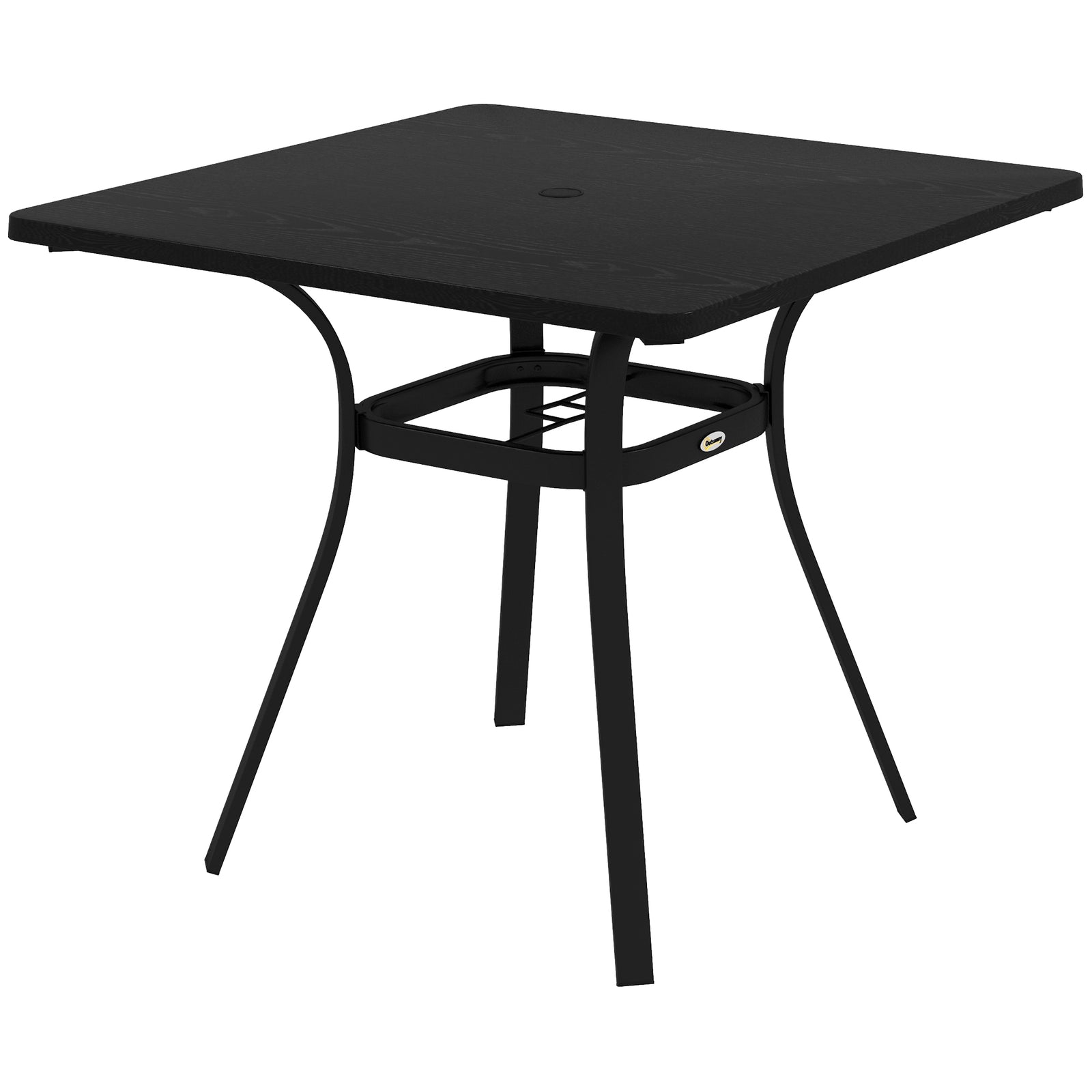 Outdoor Table, Metal Top, Steel Frame, Umbrella Hole, Black