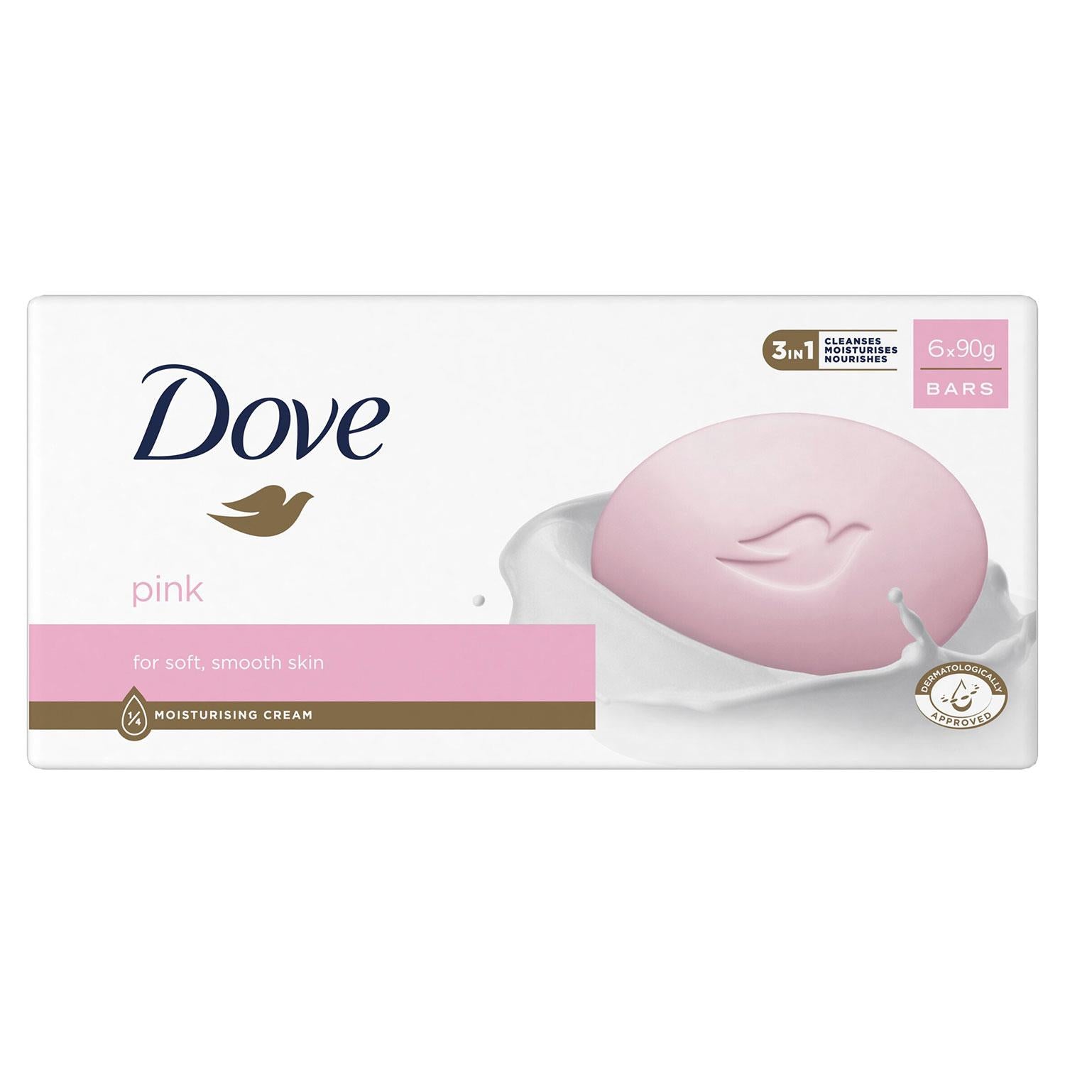 Pink Beauty Cream Bar For Soft And Smooth Skin, Moisturising Cream, 6 X 90g