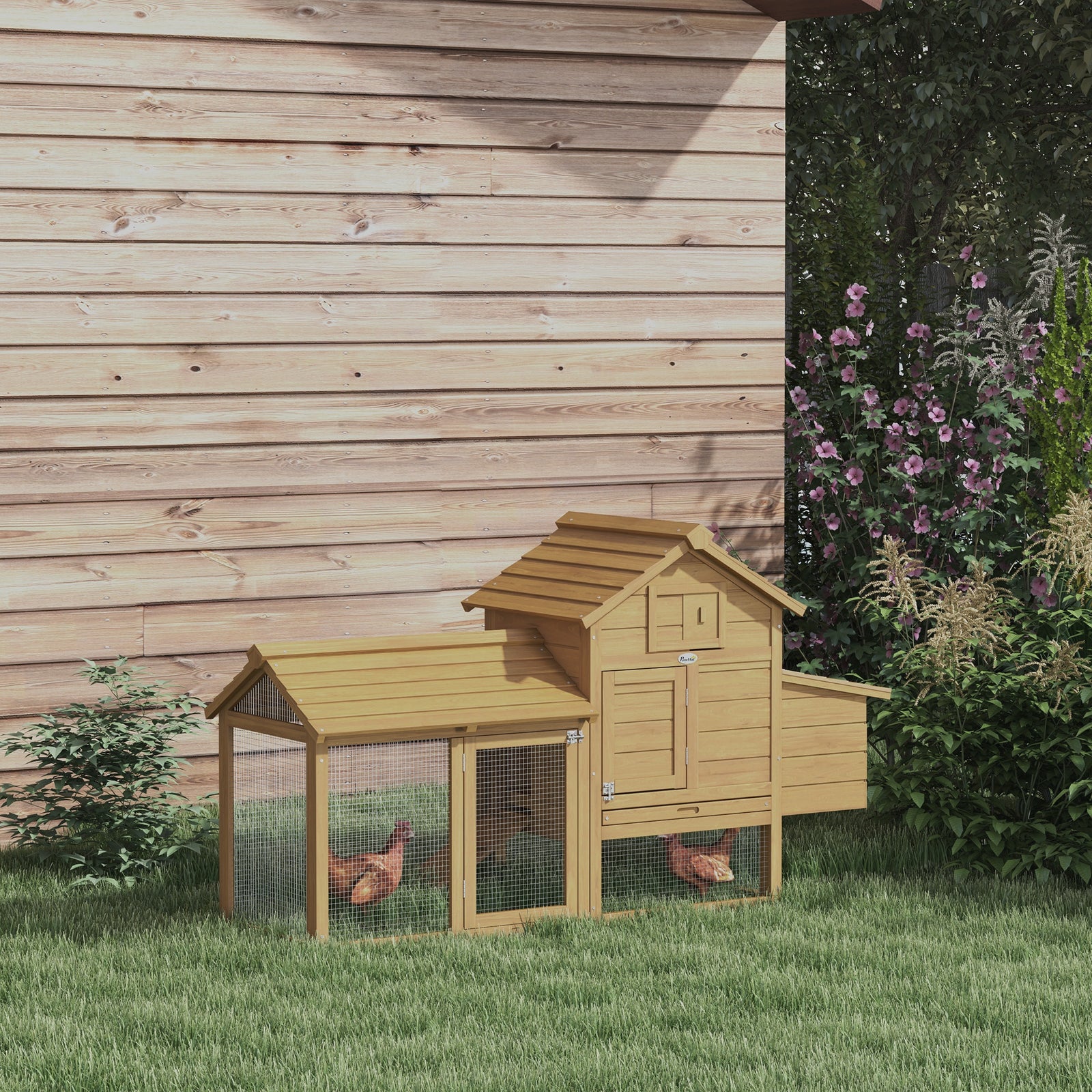 Pawhut Chicken Coop Hen Cage Small Animal Hutch Nesting Box Outdoor Run | Brown