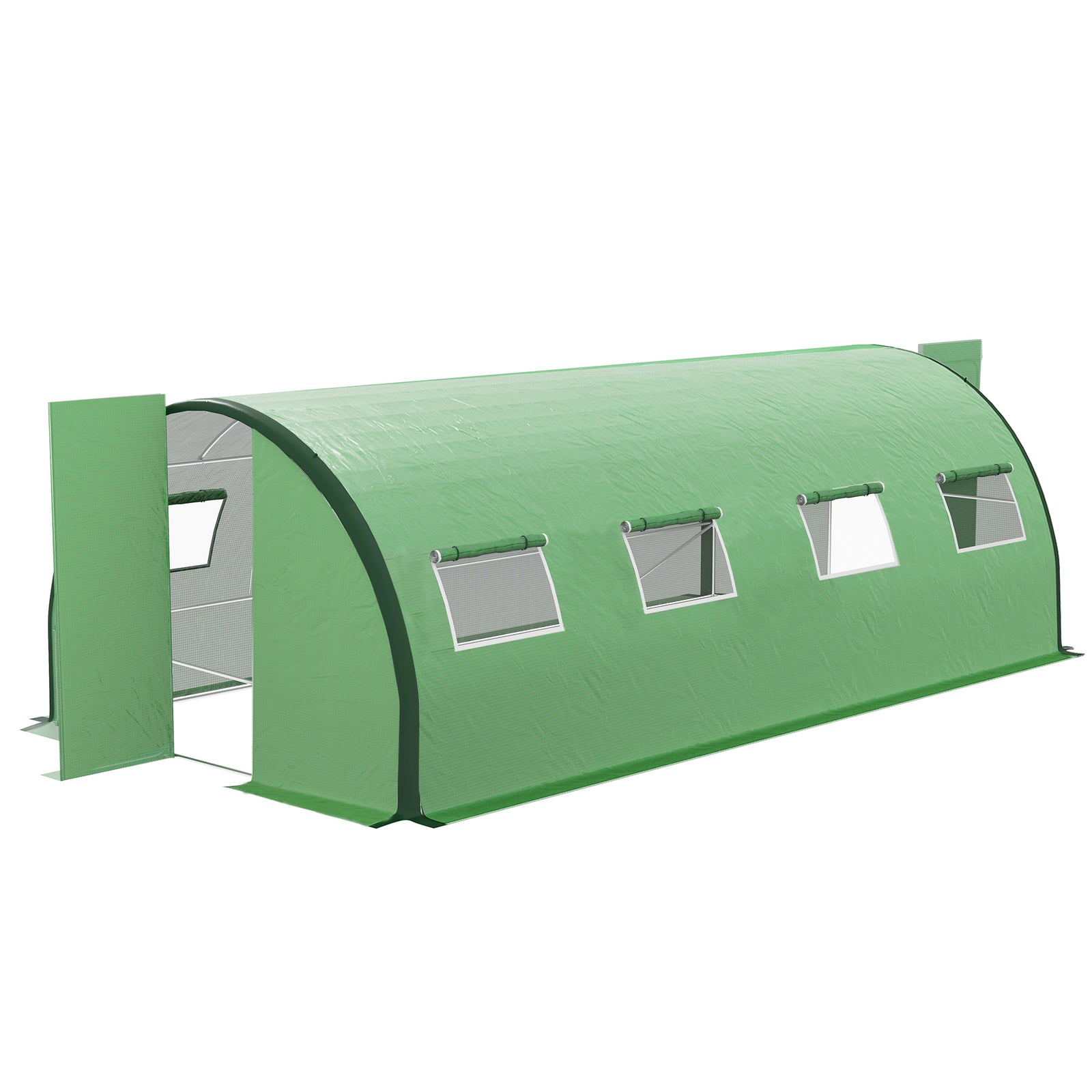 6x3m Polytunnel Greenhouse W/ Doors & Windows - Green