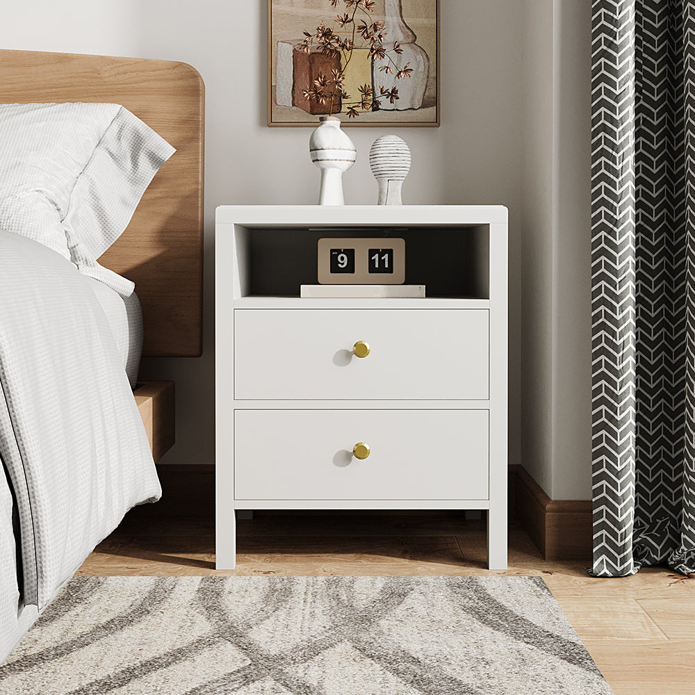 Bedside Tables With Charging Station & Drawers | Set of 2 | White