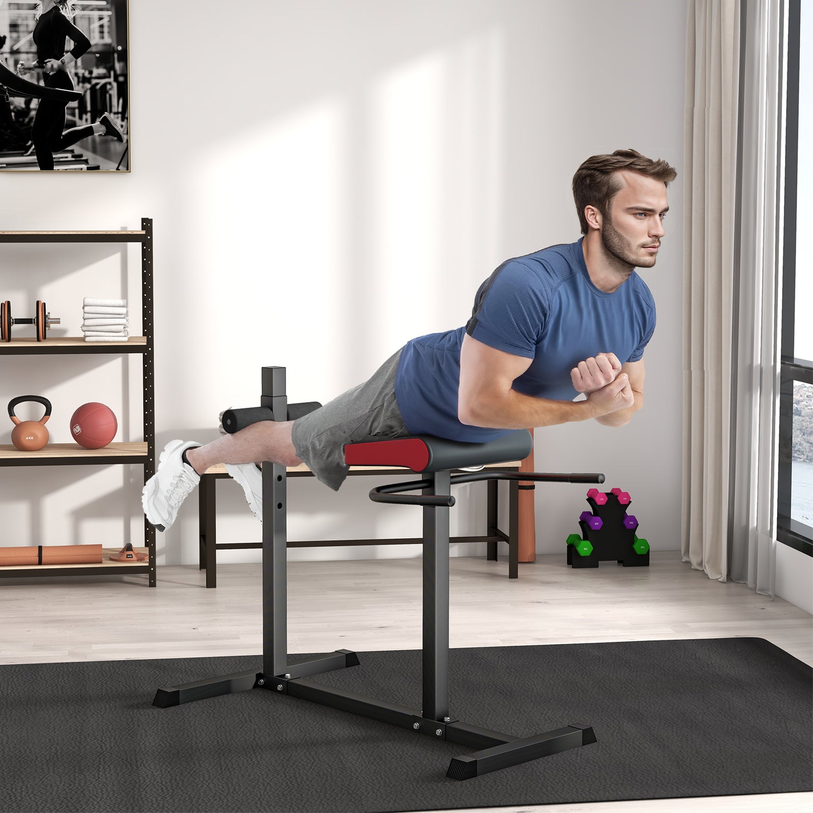 Back Extension Roman Chair With Adjustable Leg Roller