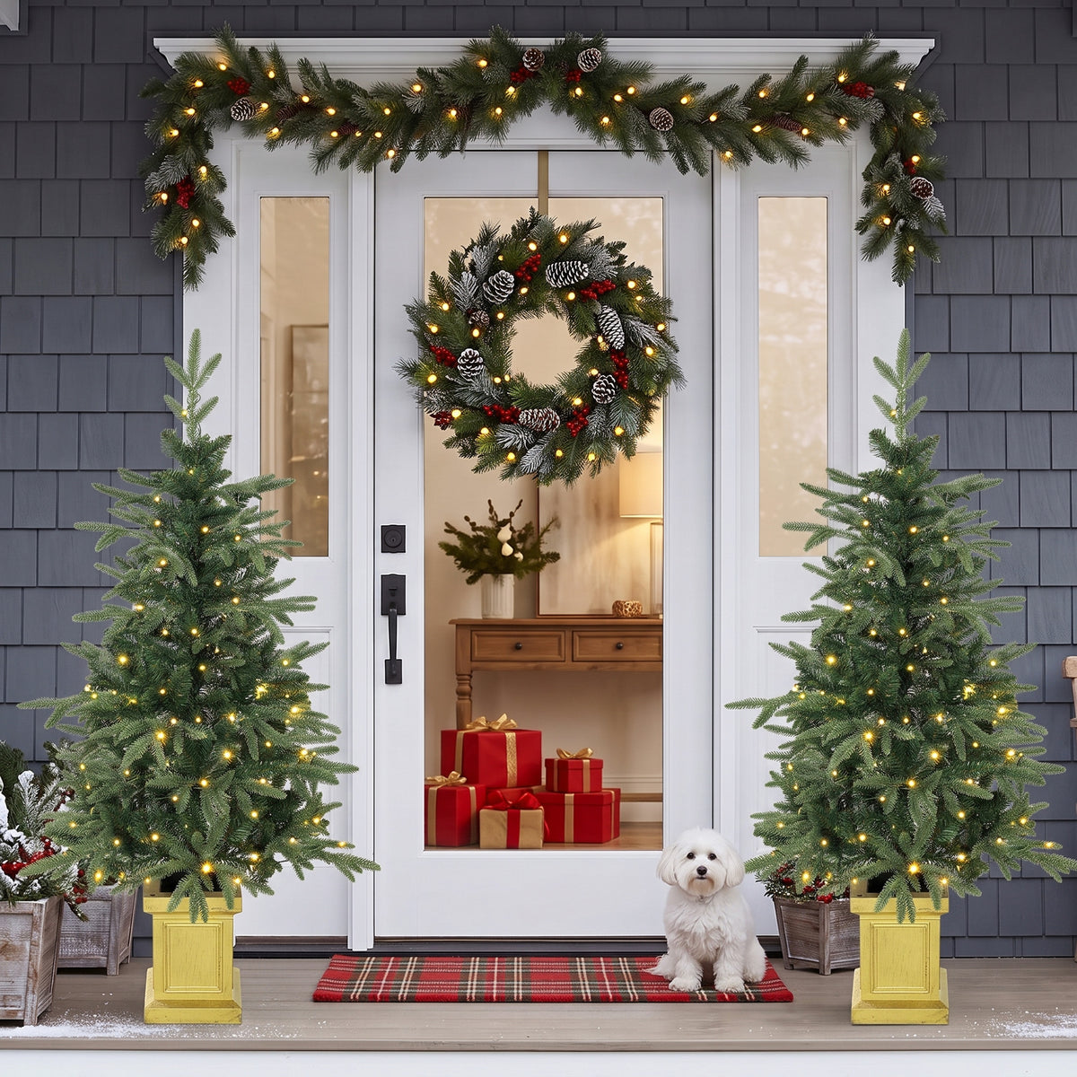 HOMCOM Set Of 2 Prelit Christmas Trees With Dual-colour Lights, Remote, 4ft