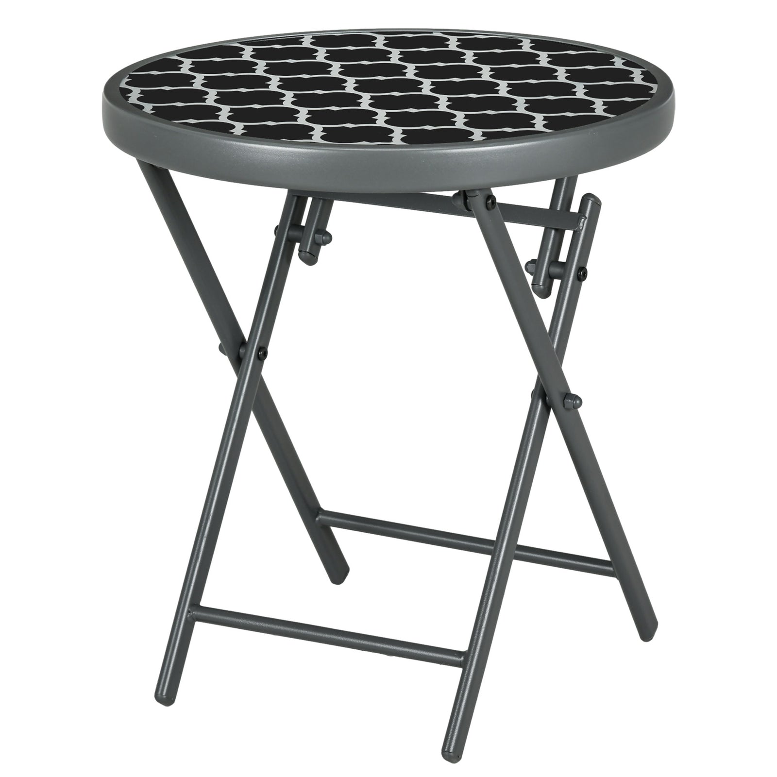 Round Folding Side Table With Imitation Marble Top | White