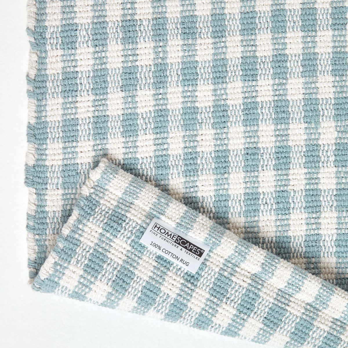 Cotton Gingham Check Rug Hand Woven | 200cm | Blue