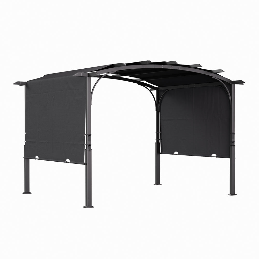 Dark Grey Curved Retractable Outdoor Awning Canopy 360 cm W x283cm D x227cm H, Heavy-Duty Steel Frame