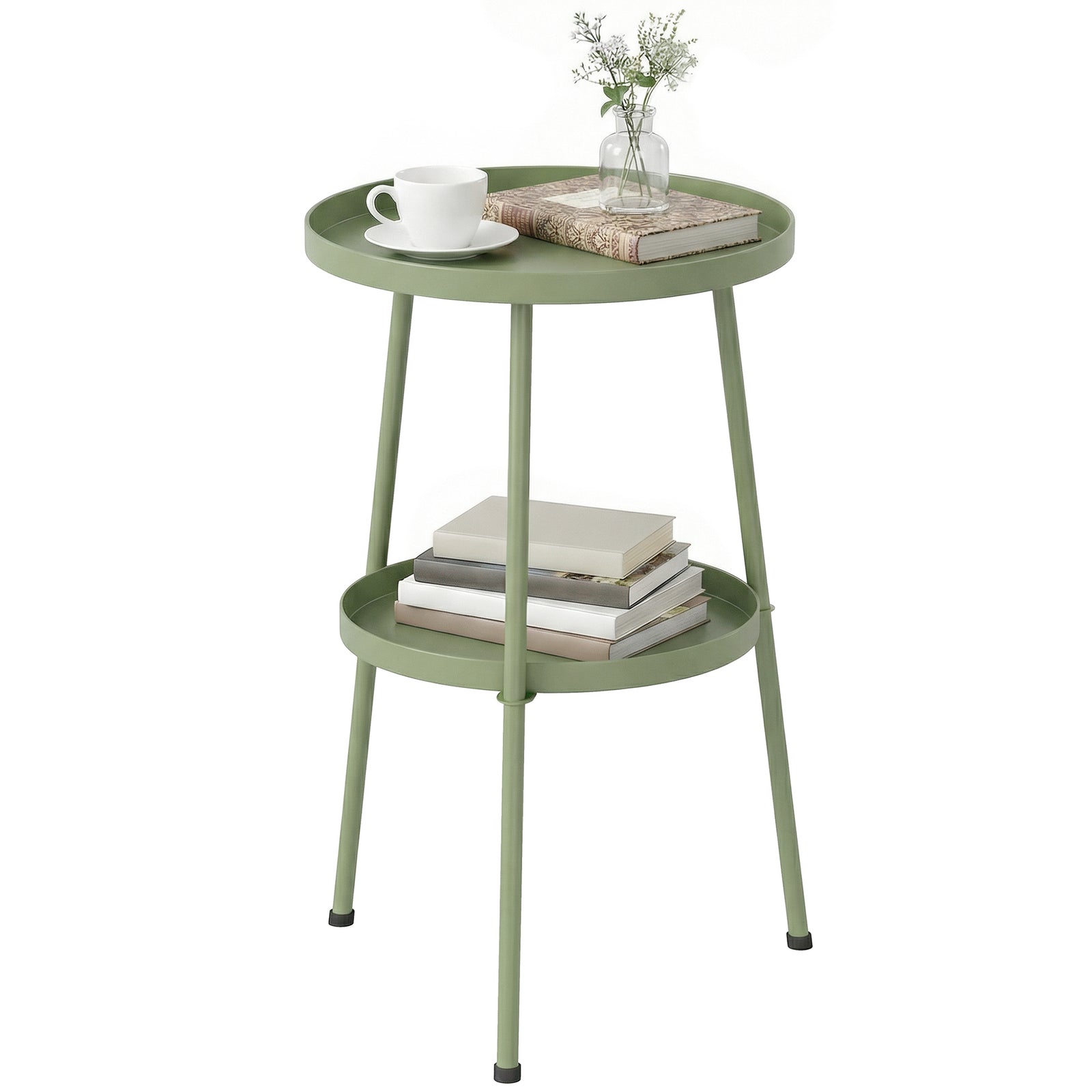 Patio Side Table, 2-tier Round Coffee End Table | Green