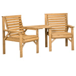 Wooden Garden Love Seat With Coffee Table Partner Bench | Brown